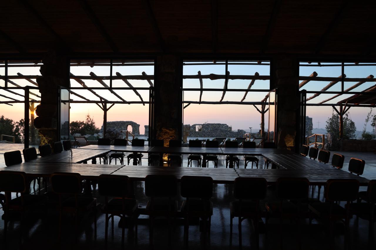 Sunset view through the hall windows